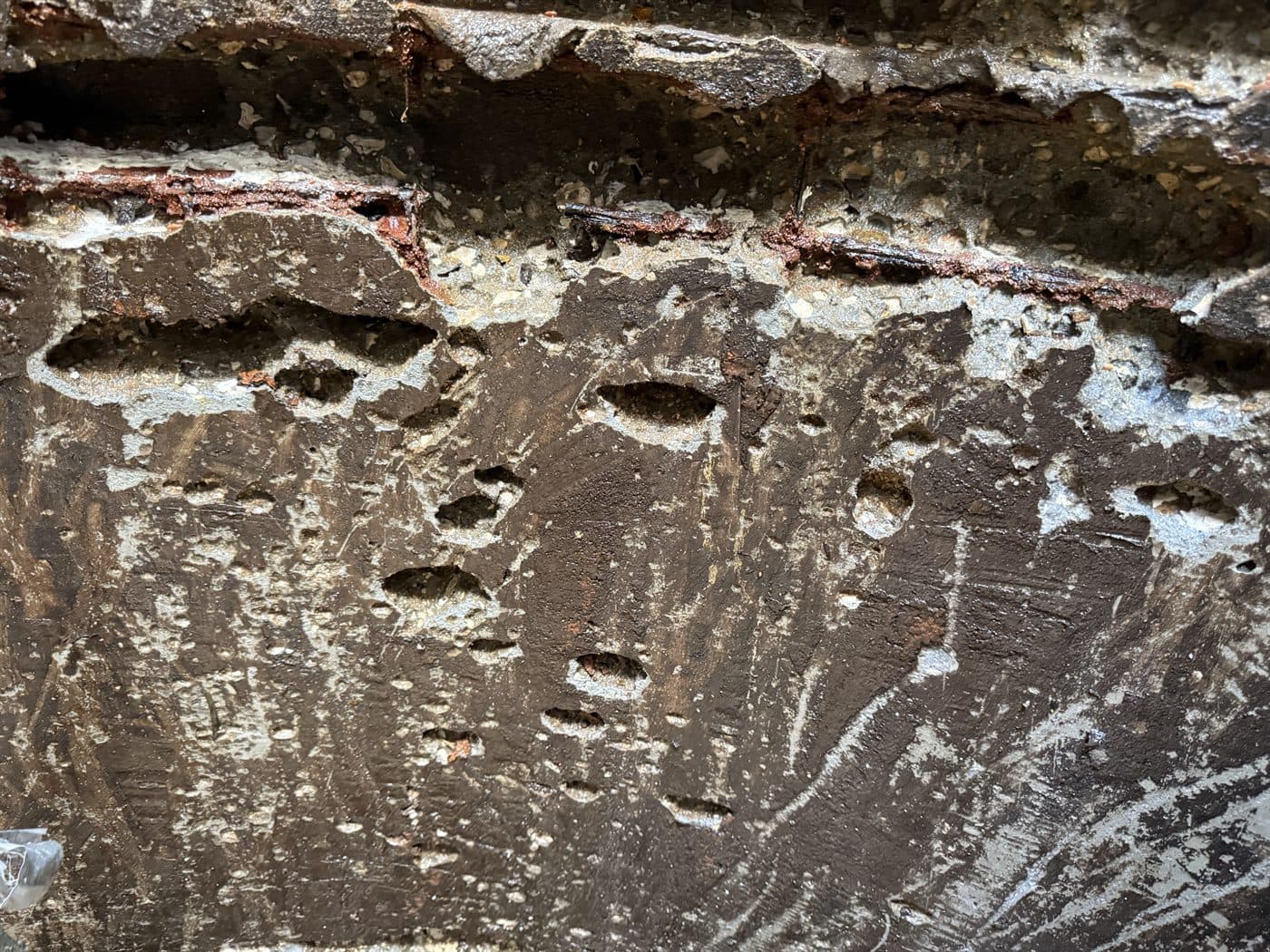 Severely corroded neutralization well concrete before rehabilitation